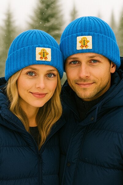 byebruketenci GİNGER PUNCHLI YÜN MAVİ BERE YILBAŞI DOĞUMGÜNÜ HEDİYE