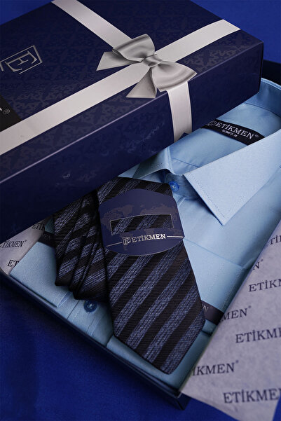 Etikmen Комплект сорочки-краватки з цукерково-блакитним і темно-синім візерунком з подарунковою коробкою