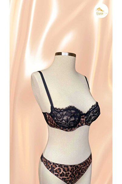 Freya Leopar Dantelli Balenli Kapsız Külotlu Sütyen Takım