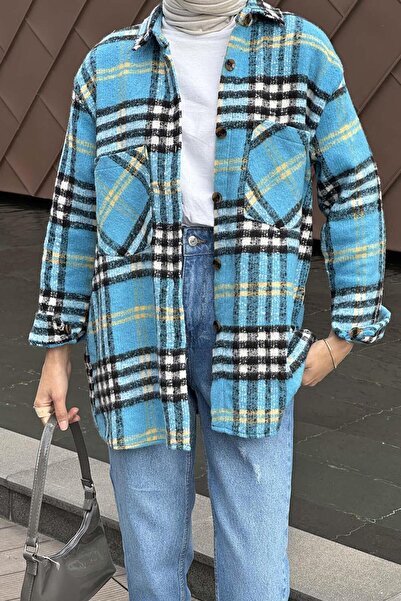 lamelif Cămașă pentru păduretă cu model în carouri, cu buzunare duble, albastru