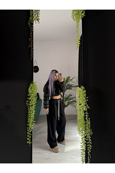 by SLA boutique Pantaloni wide leg cu snur si buzunare