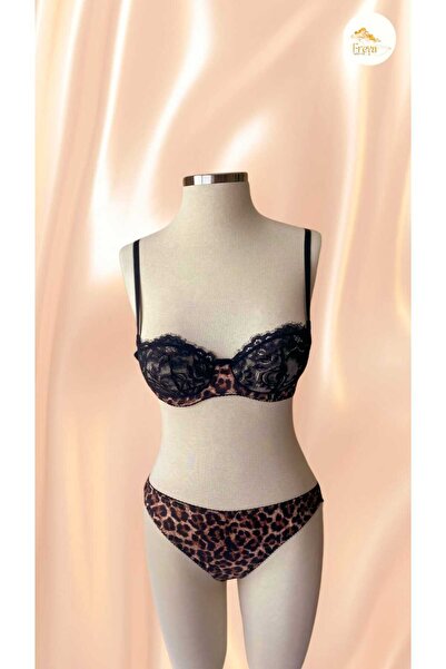 Freya Leopar Dantelli Balenli Kapsız Külotlu Sütyen Takım