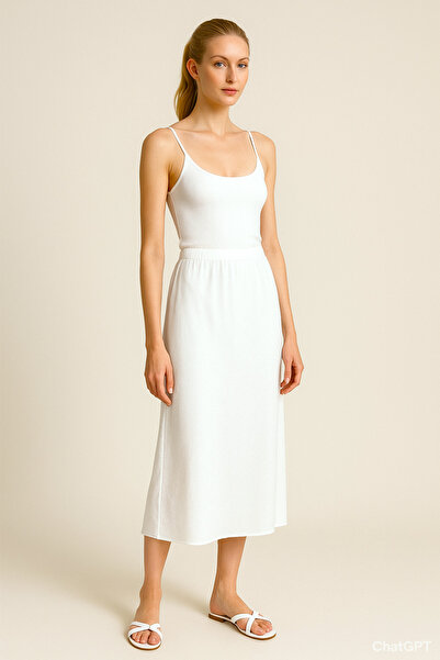 Kahra Collection Λευκή Ολόσωμη Μακριά Φούστα Φούστα Επένδυση κάτω