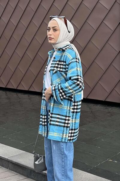 lamelif Πουκάμισο Ξυλοκόπος με καρό σχέδιο με λεπτομέρεια διπλής τσέπης μπλε