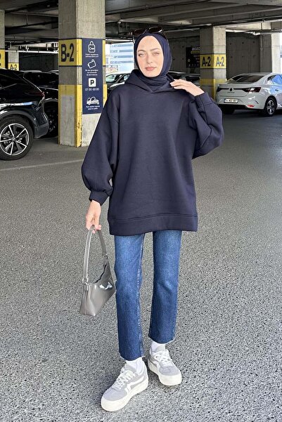 lamelif Три нитки Балонний рукав Світшот Синій