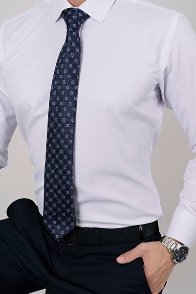 Etikmen Білий атлас і темно-синій з помаранчевим візерунком, подарунковий набір сорочка та краватка в коробці