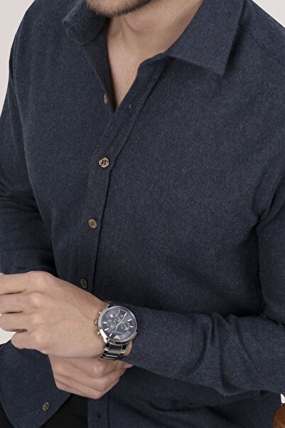 Etikmen Πουκάμισο σε κουτί δώρου Navy Blue Plain Lumberjack Slimfit