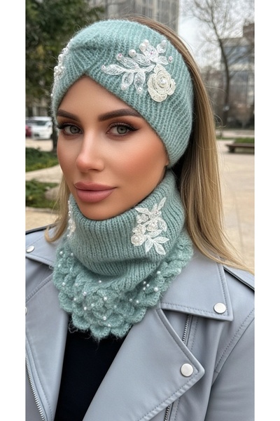 drt tasarım Boyunluk Saç Bandı Takım Boncuklu Yeşil