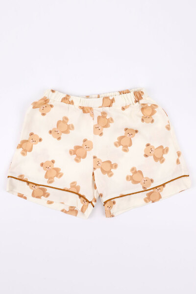 Le Mabelle Ekru Ayıcık Desenli Biyeli Kız Çocuk Pijama Takımı