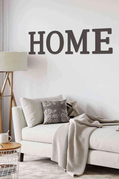 RetroLazer Home Yazısı 4 lü Duvar Dekoru Tablo Siyah Ahşap Mdf