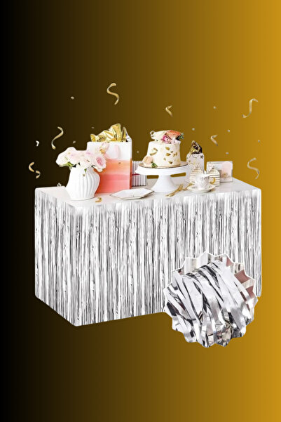 Samur MTXDPN Ασημένια μεταλλική φούστα τραπεζιού 275x75 cm – (101131) Αυτοκόλ...