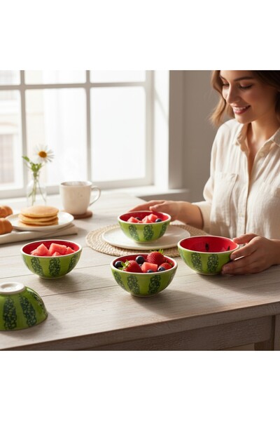 Süsler Çini ve Seramik Watermelon Patterned Handmade Ceramic Bowl – Set of 6 – 8 cm |   Colorful and Fun Design