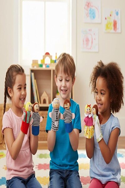 Hyd Wooden Puppet Family Set 6-Piece Finger Puppet Set Children's Game Visual Expression Intelligence Development Props Toy
