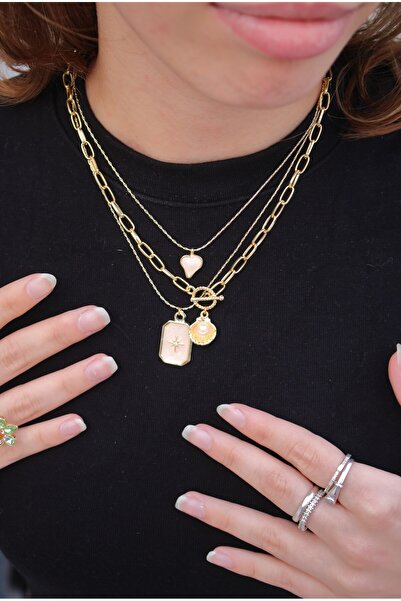 chefTali CT Özel Tasarım Gold Üçlü Kombin Kolye