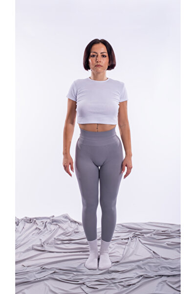 LUCENZA Tom Gri Dikişsiz Toparlayıcı Yüksek Bel Tayt