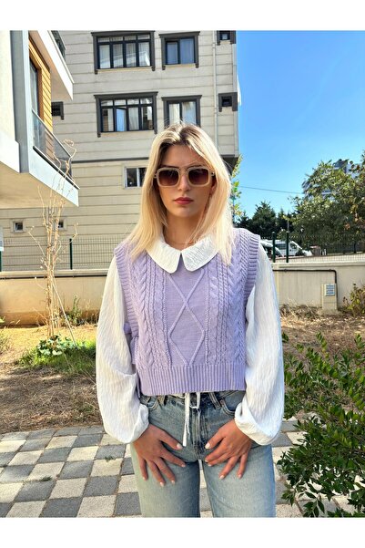 Store Πλεκτό πουλόβερ με λιλά πλεκτό σχέδιο