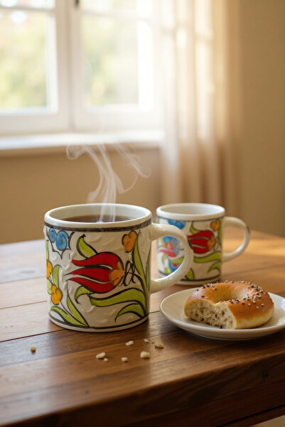 Süsler Çini ve Seramik Espresso Coffee Glass 2Pcs Handmade Patterned Cup and Mug