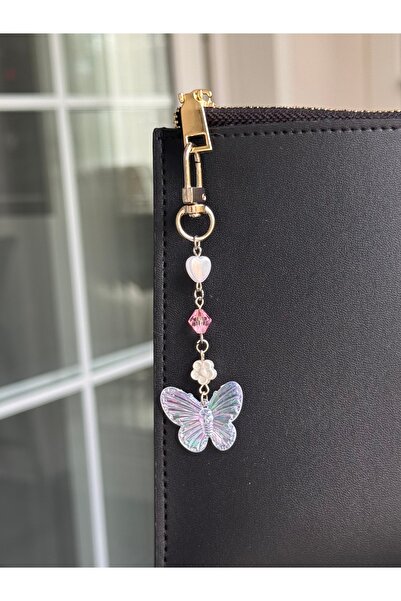 WhimsyWhite سلسلة مفاتيح على شكل قلب فراشة، حلية حقيبة مصنوعة يدويًا بتصميم ف...