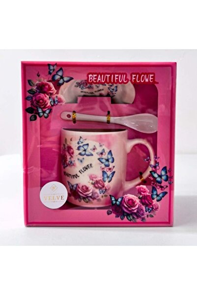 velve Set cana ceramica, farfurie si lingurita, Beautiful Flower, ambalata in...