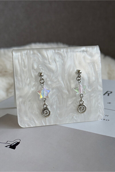WhimsyWhite Yıldız Spiral Rodyum kaplama Küpe