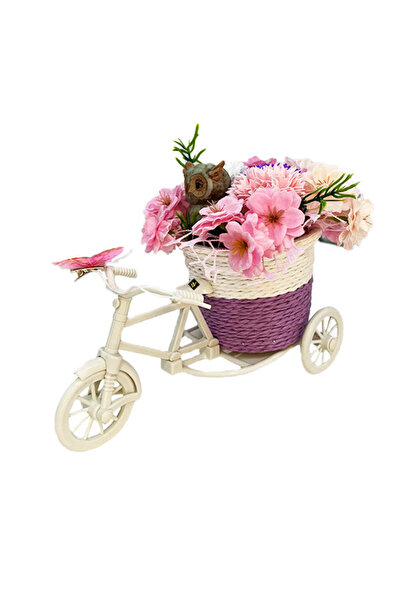 velve Aranjament floral in cosulet pe suport de bicicleta, roz, Roz