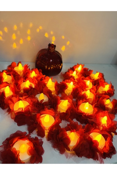 Muensu 12 Adet Kırmızı Lazer Çiçekli Led Mum, Tea Light, Üç Boyutlu Ledli El ...