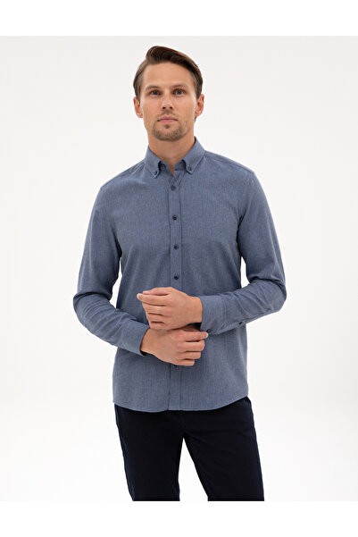 Pierre Cardin Koyu Mavi Flanel Dokulu Slim Fit Uzun Kollu Gömlek 50316751-VR032