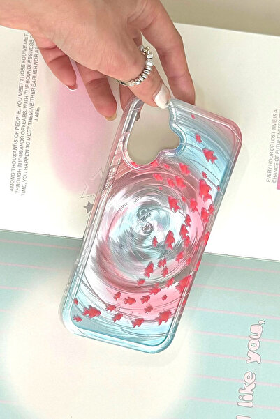 EWEC iPhone 17 Uyumlu Pembe Balıklı Girdap Tasarım Hologram Ins Style Imd Premium Telefon Kılıfı