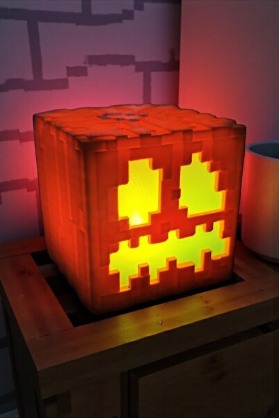 Vaiflagy Store Minepixel Bal Kabağı (Pumpkin) Pilli Mum Işıklı (Tealight) Dekoratif Gamer Halloween Masa Lambası
