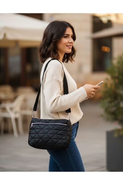 La'Graccia Kapitone Lacivert Fermuarlı Iki Bölmeli Omuz Çanta