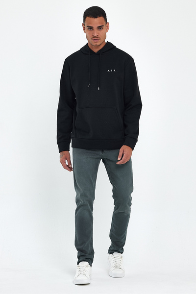 Superlife Erkek Kapşonlu Rahat Kalıp İçi Polarlı 3 iplik Kalın AR Nakışlı Swe...