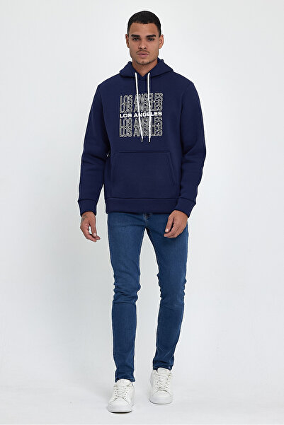 Superlife Süperlife Men's Hooded Comfortable Fit Fleece Inside 3 Thread Los Angeles Printed Sweatshirt Spr24Sw10