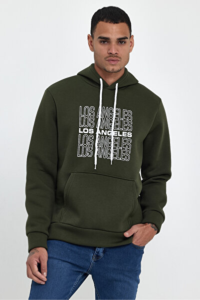 Superlife Süperlife Men's Hooded Comfortable Fit Fleece Inside 3 Thread Los Angeles Printed Sweatshirt Spr24Sw10