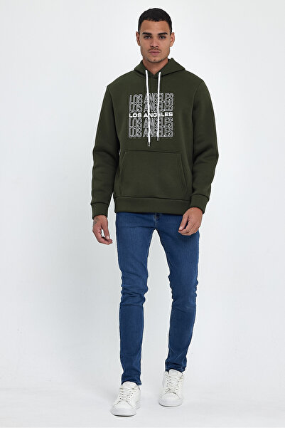 Superlife Süperlife Men's Hooded Comfortable Fit Fleece Inside 3 Thread Los Angeles Printed Sweatshirt Spr24Sw10