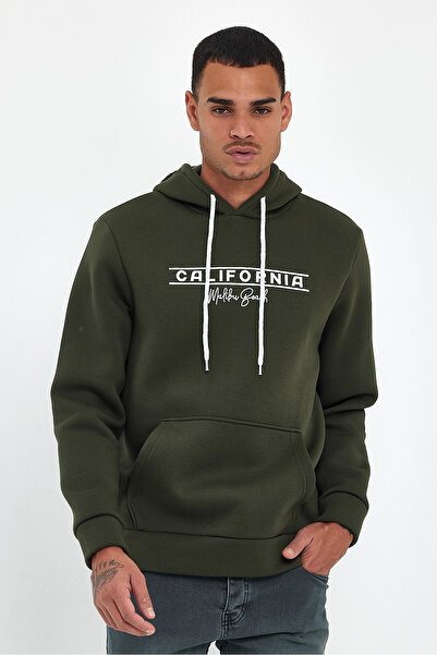 Superlife Süperlife Men's Hooded Comfortable Fit Fleece Inside 3 Thread California Printed Sweatshirt Spr24Sw11