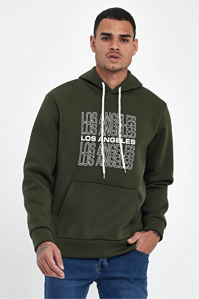 Superlife Süperlife Men's Hooded Comfortable Fit Fleece Inside 3 Thread Los Angeles Printed Sweatshirt Spr24Sw10