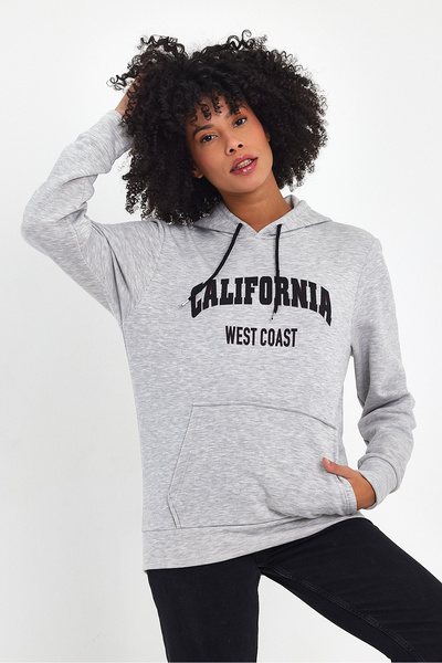 Superlife Γυναικεία φούτερ με κουκούλα και άνετη εφαρμογή Inner Fleece με 3 κλωστές καγκουρό τσέπες California West εμπριμέ φούτερ