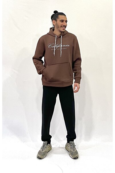 Superlife Men's Hooded Comfortable Fit Fleece Lined 3-Thread El Letter Printed California Printed Sweatshirt Spr24Sw03