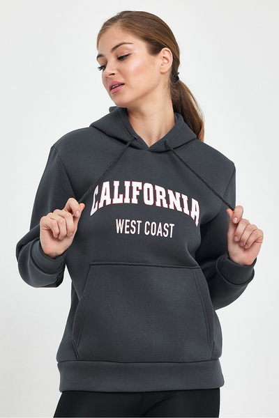 Superlife Women's Hooded Comfortable Fitted Fleece 3 thread Kangaroo Pocket California West Printed Sweatshirt