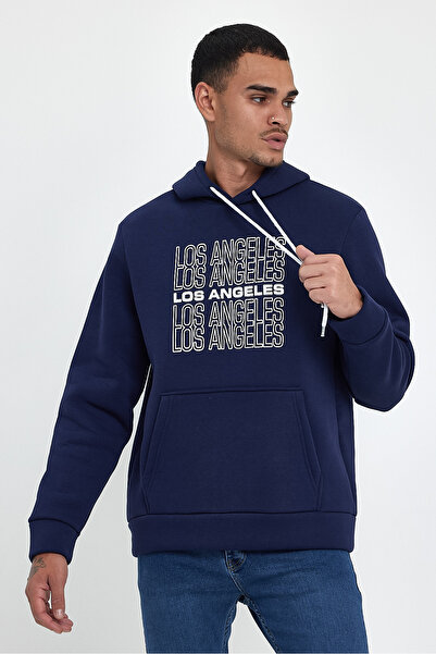 Superlife Süperlife Men's Hooded Comfortable Fit Fleece Inside 3 Thread Los Angeles Printed Sweatshirt Spr24Sw10