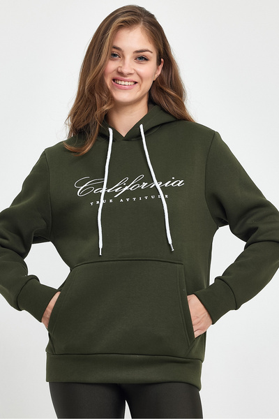 Superlife Süperlife Women's Hooded Comfortable Fit Fleece Inside 3 Thread California Printed Sweatshirt Spr24Swk03