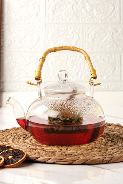 AVANTAGE HOME Colletta - Bambu Saplı Cam Süzgeçli Cam Bitki Çayı Demliği 1200 Ml