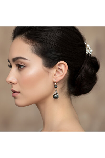 Aksesuar Gümüş Tel Sarma Hematit Doğal Taş Küpe