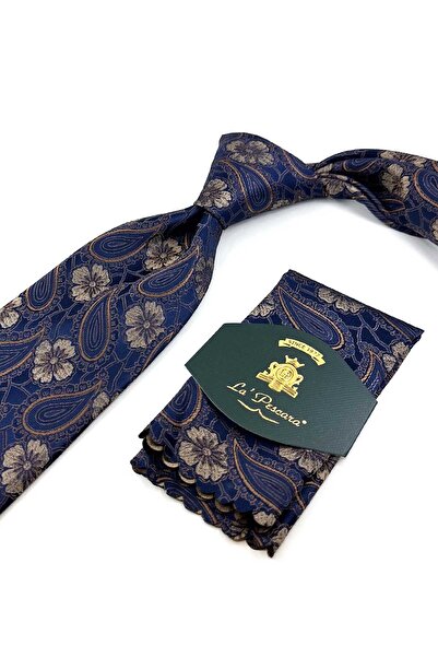 Kravatkolik Lacivert Şal Desen Mendilli Klasik Kravat KK13118