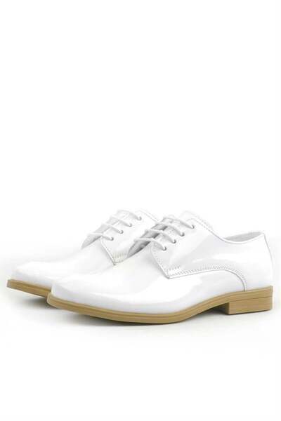 Rakerplus White Patent Leather Laced Oxford Children's Classic Shoes
