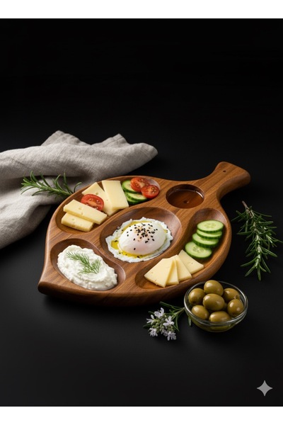 dagdan store Ceviz Ağacından Dört Bölmeli Ahşap Kahvaltı Tabağı