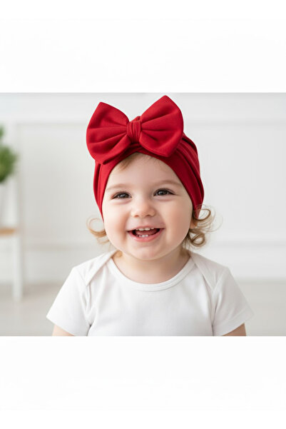 Jasminya FİYONKLU LİKRALI ÇİFT KAT KIZ BEBEK PENYE BONE (kırmızı renk)