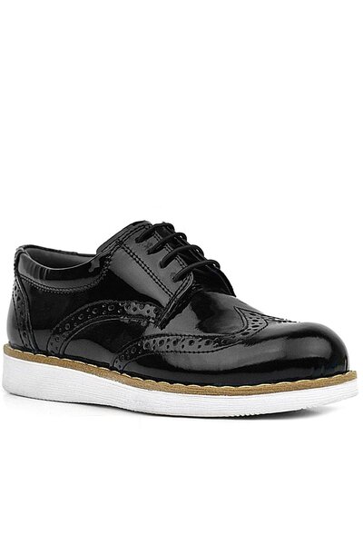 Rakerplus Hidra Black Patent Leather White Sole Lace-Up Boys' Classic Shoes