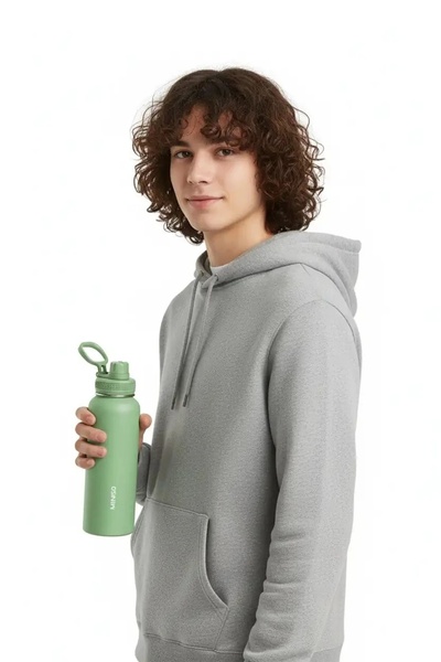 Miniso Klasik Tasarım Tutacaklı Suluk Sızdırmaz Kapaklı Çelik Su Kabı (1400ML) - Yeşil