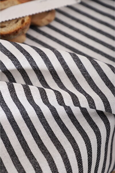 KAMİZ Black Striped Linen Runner 40X150 cm